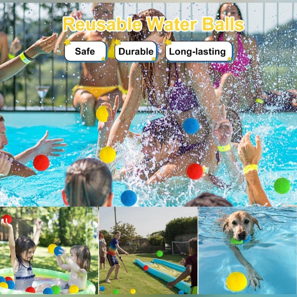 🍎 NIB 50 Pcs Reusable Water Balls Sponge Soaker Pool Fun Games Adults Children